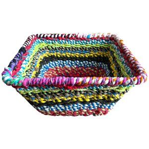Colorful Jute-Covered Wire Square Storage Basket | Made in India Boho 10.5" Sq